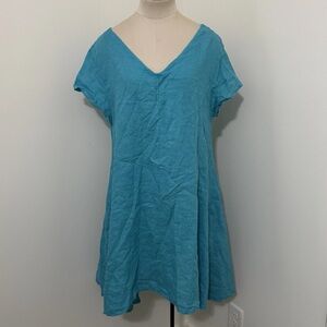 NEW Puro Lino Medium Blue 100% Linen Shirt Dress ~ Lagenlook Minimalist Beach